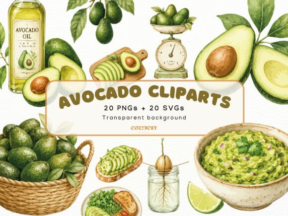 Download Avocado Watercolor Clipart Botanical PNG - Avocado Collection