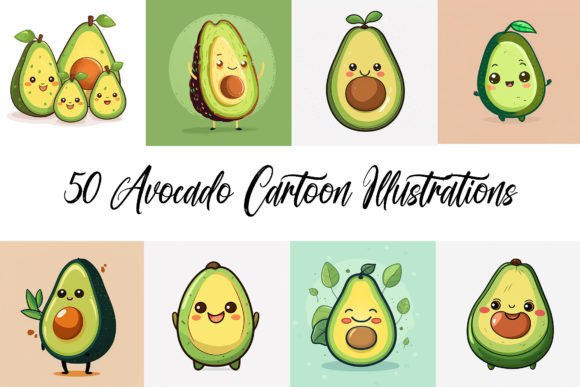 Download 50 Avocado Kawaii Characters Cartoon JPG - Avocado Collection