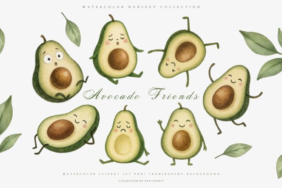 Download Cute Watercolor Avocado Clipart Set - Avocado Collection