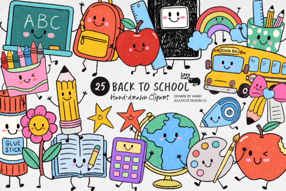 Download Back to School Hand-Drawn Clipart Bundle - Back to school Collection
